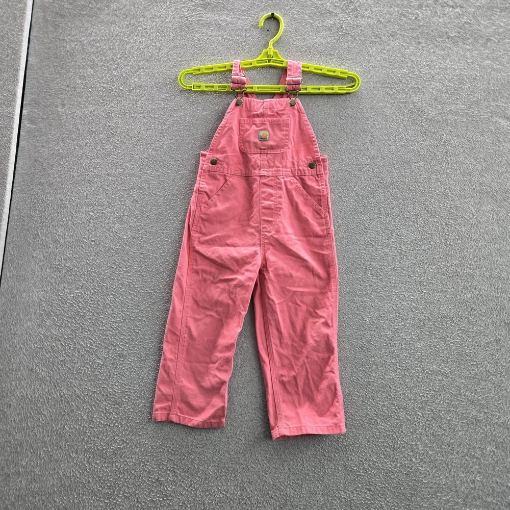 Carhartt Toddler Girls Pants 3T Pink Canvas Bib Overalls Logo Patch Sleeveless